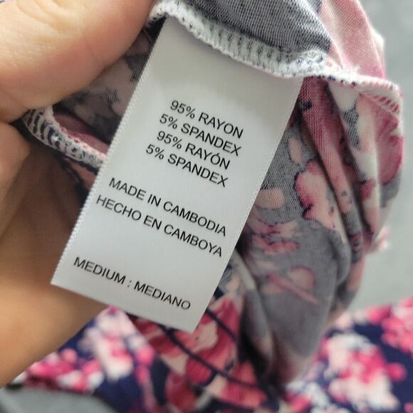 Midnight Pant Womens Medium Floral Blue Pink Straight Comfort Stretch Pull On M - Picture 7 of 12